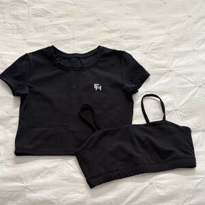 Black Crop Top/Sports Bra Set